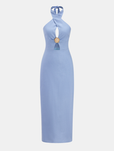 Halter Cutout Linen Blend Midi Dress
