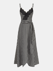 Gingham Lace Trim Cami Midi Dress