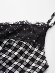 Gingham Lace Trim Cami Midi Dress