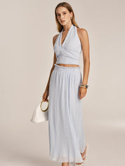 Plissé Halter Crop Top & Maxi Skirt Set