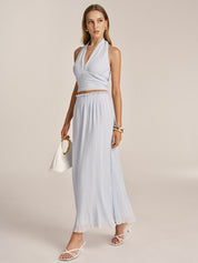 Plissé Halter Crop Top & Maxi Skirt Set