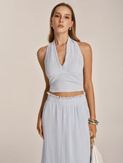 Plissé Halter Crop Top & Maxi Skirt Set