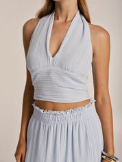 Plissé Halter Crop Top & Maxi Skirt Set