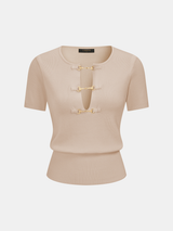 Horsebit Knit Short-Sleeve Top