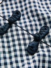 Gingham Frog Button Short Sleeve Midi Dress