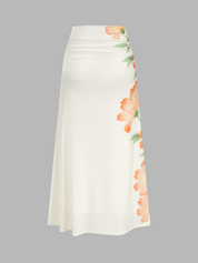 Floral Print Halter Crop Top & Ruched Skirt Set