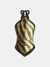Geometric Striped Satin Halter Kerchief Top