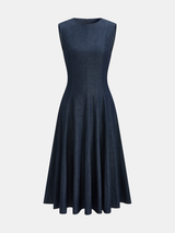 Sleeveless Flared Denim Midi Dress