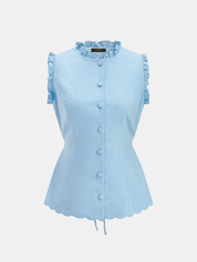 Cotton Ruffle Trim Top & Drawstring Shorts Set