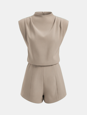 Draped Sleeveless Mock Neck Romper