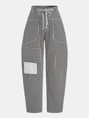 Striped Patchwork Drawstring Barrel Pants