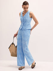 Cotton Eyelet Embroidered Vest & Pants Set