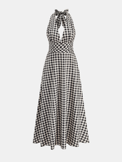 Gingham Halter Cotton Blend Maxi Dress