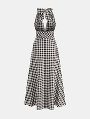 Gingham Halter Cotton Blend Maxi Dress