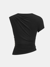 Side Button Asymmetric Ruched Fitted Top