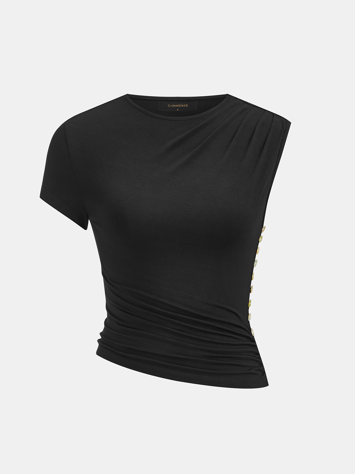 Side Button Asymmetric Ruched Fitted Top