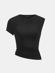 Side Button Asymmetric Ruched Fitted Top