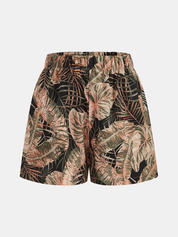 Tropical Leaf Print Halter Crop Top & Shorts Set