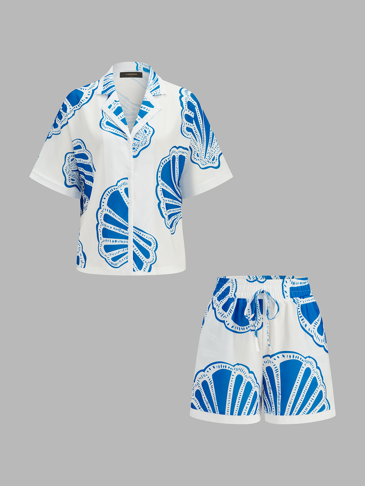 Shell Print Shirt & Drawstring Shorts Set