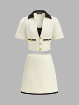 Contrast Collar Tweed Two-Piece Set with Cami Underlay