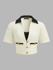 Contrast Collar Tweed Two-Piece Set with Cami Underlay