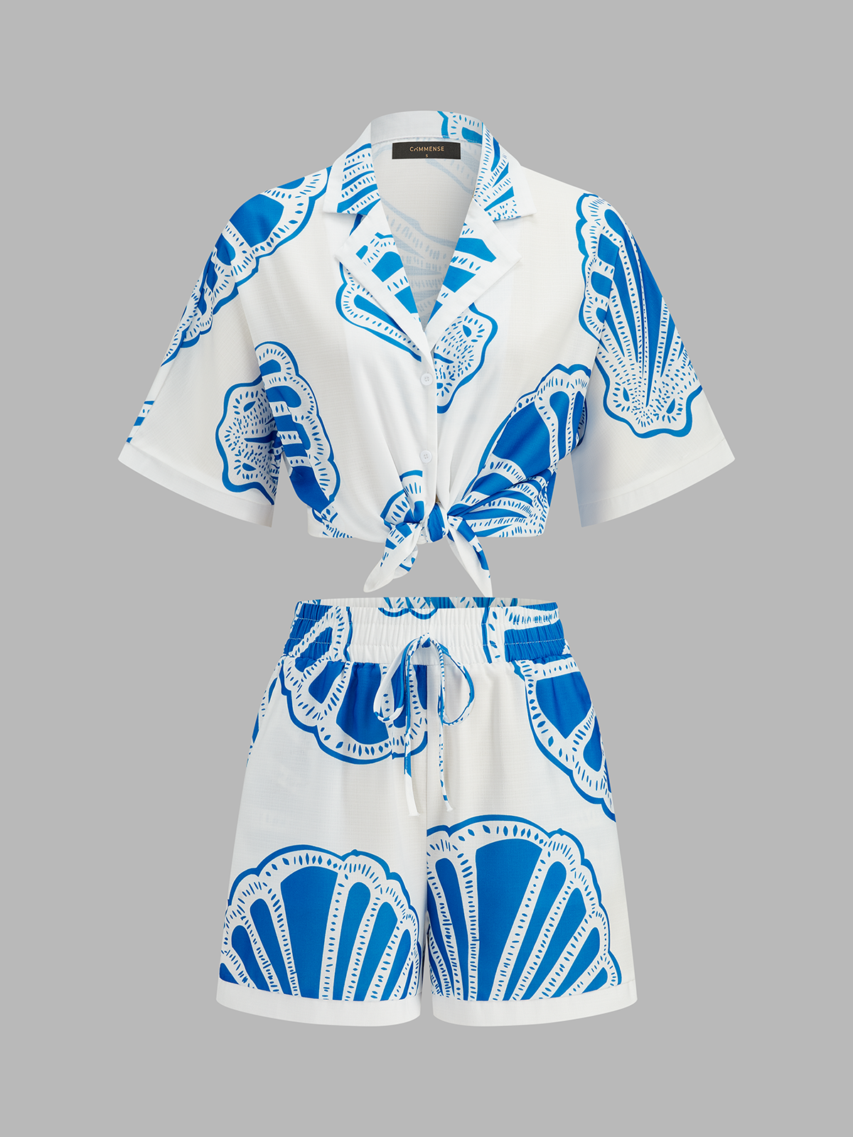 Shell Print Shirt & Drawstring Shorts Set