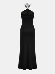 Halter Ruched Embellished Maxi Dress