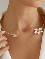 Enamel Flower Leaf Open Choker Necklace