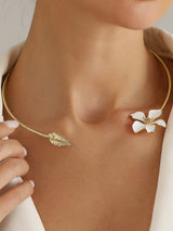 Enamel Flower Leaf Open Choker Necklace