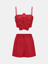 3D Flower Cotton Linen Cami Top & Shorts Set