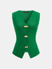 Metal Button Knit Vest & Mini Skirt Set
