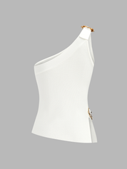 One Shoulder Cut-Out Buckle Tank Top