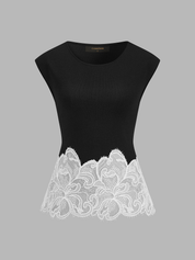 Lace Hem Knit Sleeveless Top