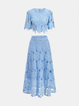 Floral Lace Crop Top & Midi Skirt Set