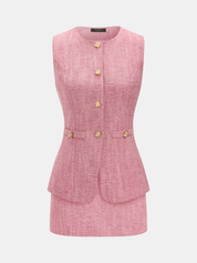 Tweed Sleeveless Vest & Mini Skirt Set