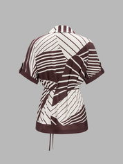 Geometric Stripe Wrap Shirt & Pants Set