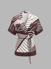 Geometric Stripe Wrap Shirt & Pants Set
