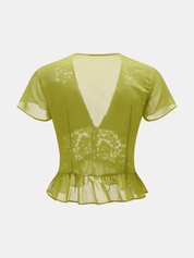 Lace Panel V-Neck Top & Tiered Skirt Set