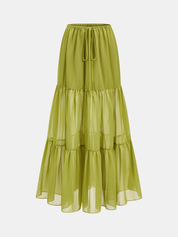 Lace Panel V-Neck Top & Tiered Skirt Set
