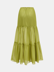 Lace Panel V-Neck Top & Tiered Skirt Set