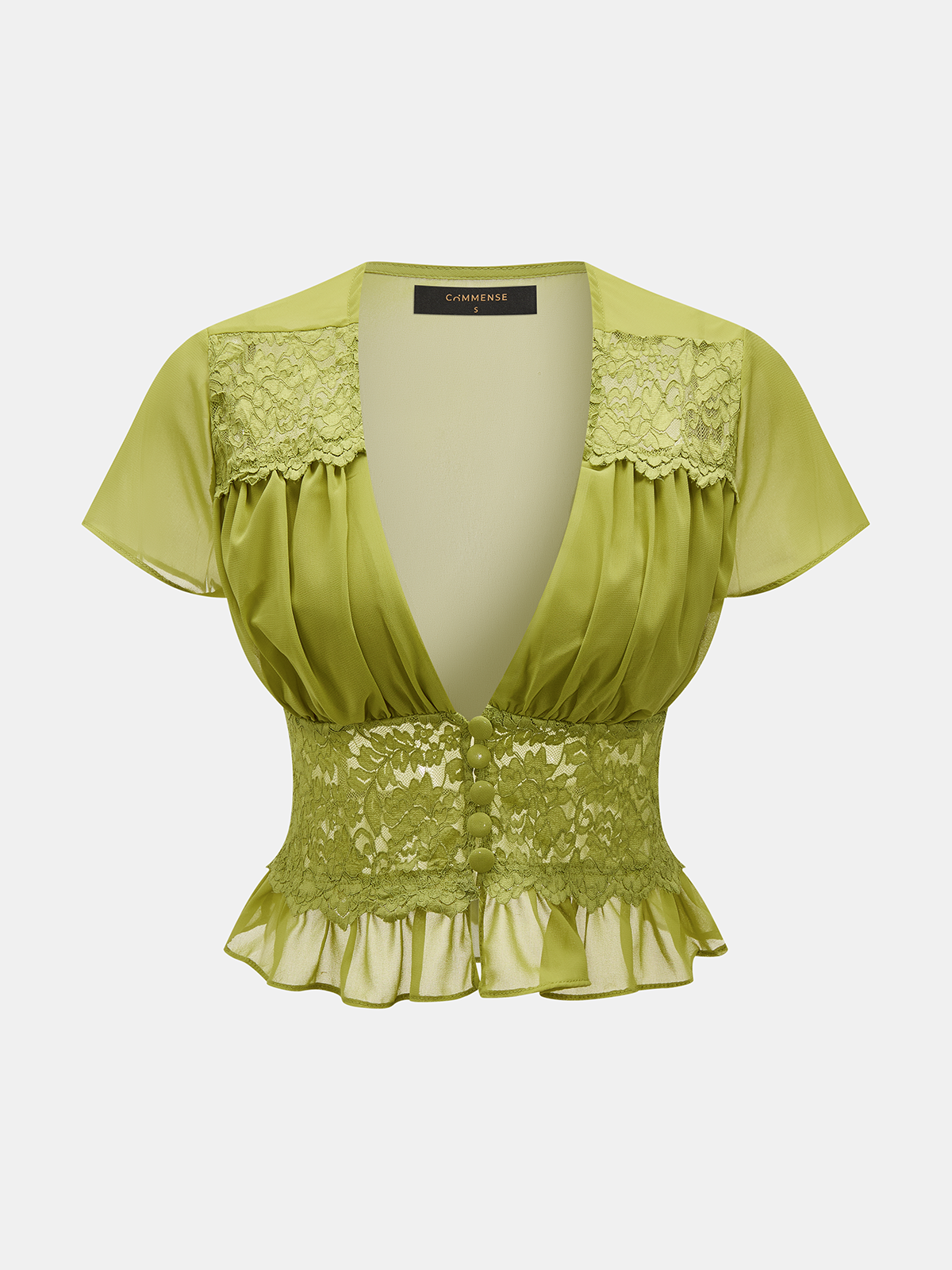 Lace Panel V-Neck Top & Tiered Skirt Set