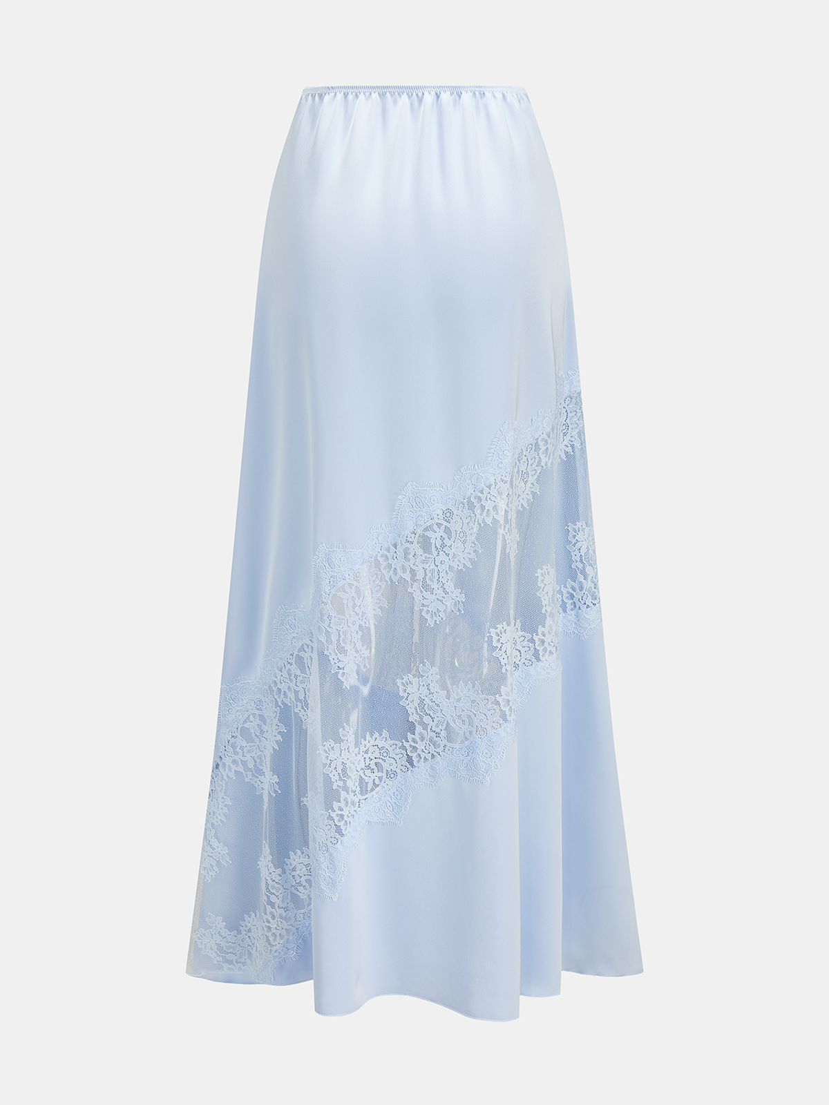 Satin Lace Insert Midi Skirt
