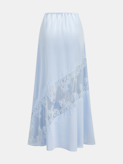Satin Lace Insert Midi Skirt