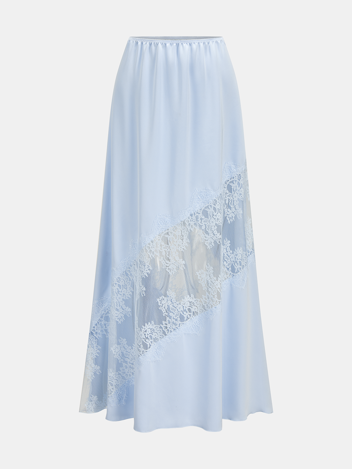 Satin Lace Insert Midi Skirt