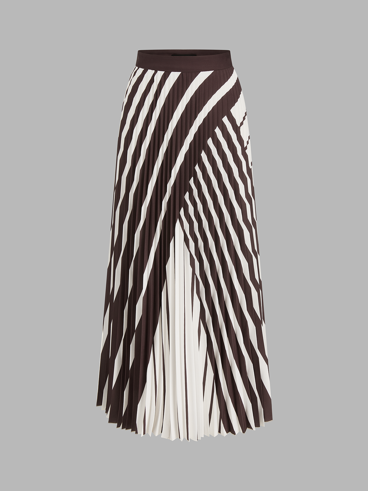 Diagonal Striped Pleated Midi Skirt