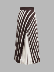 Diagonal Striped Pleated Midi Skirt
