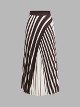 Diagonal Striped Pleated Midi Skirt
