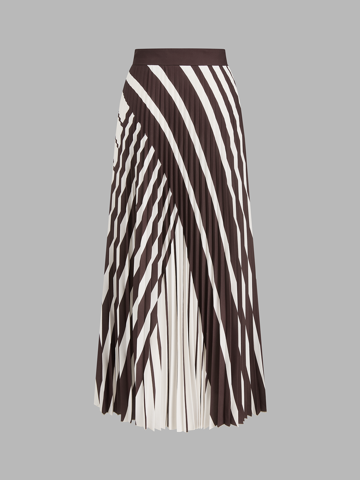 Diagonal Striped Pleated Midi Skirt