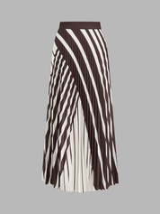 Diagonal Striped Pleated Midi Skirt