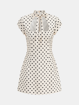 Polka Dot Cut-Out Tie-Neck Mini Dress